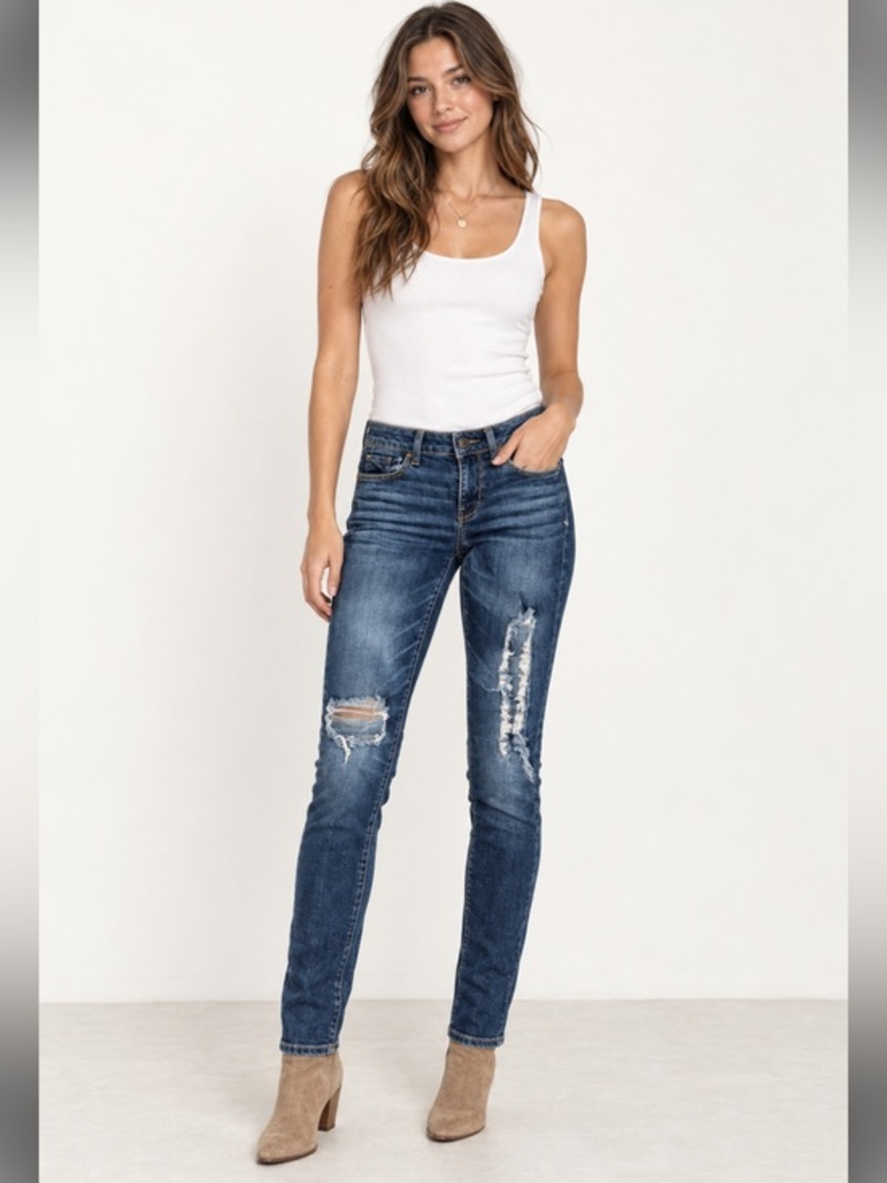 American Eagle Skinny Distressed Stretch Jeans Dark Wash Size 2 Regular